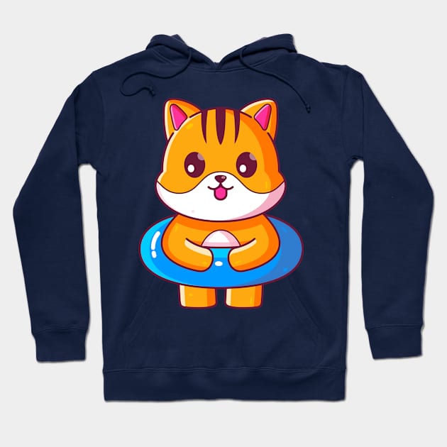 Cute cat with swimming ring summer vacation Hoodie by Ardhsells